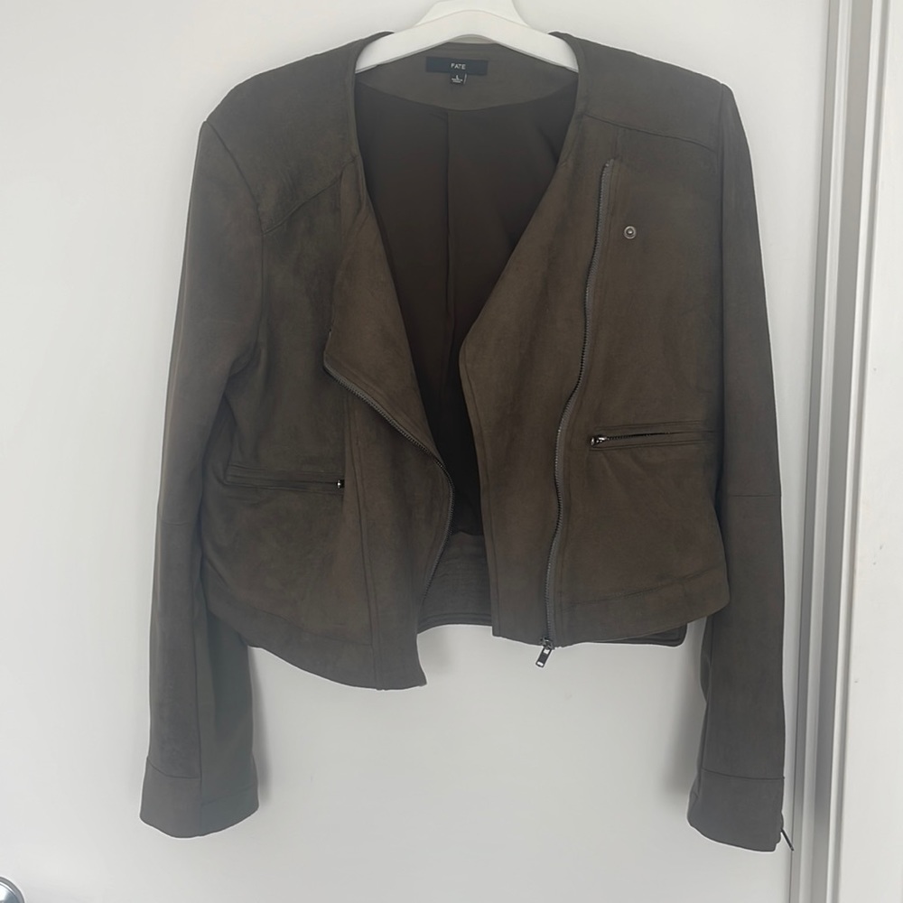 Cropped Suede Zip Up Jacket